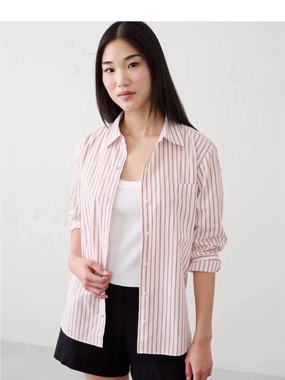 Banana Republic Poplin Pink and Gray Striped  Button-Down